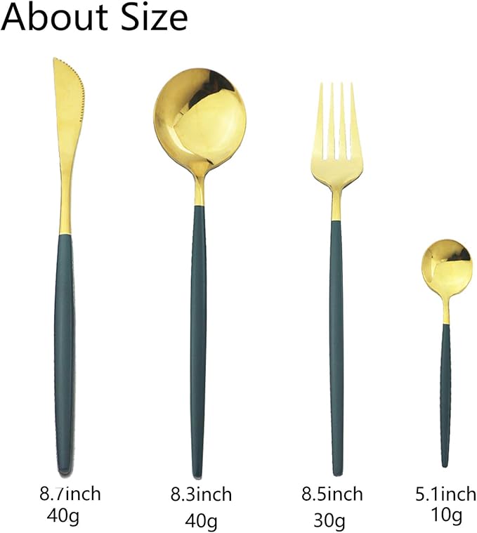 JASHII Flatware Serving Set 24 Piece, Stainless Steel Silverware Set, Green Gold Cutlery Set, Modern Elegant Tableware Set for Party, Christmas, Dinner (Green Gold)