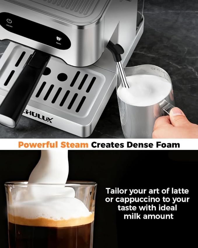 CHULUX Touchscreen Espresso Machine with Steam Wand, 20 Bar Cold Brew Espresso Coffee Maker with 50oz Water Tank for Cappucino, Latte, Americano