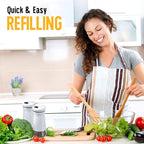 The Original Salt and Pepper Shakers set - White- Spice Dispenser with Adjustable Pour Holes - Stainless Steel & Glass - Set of 2 Bottles