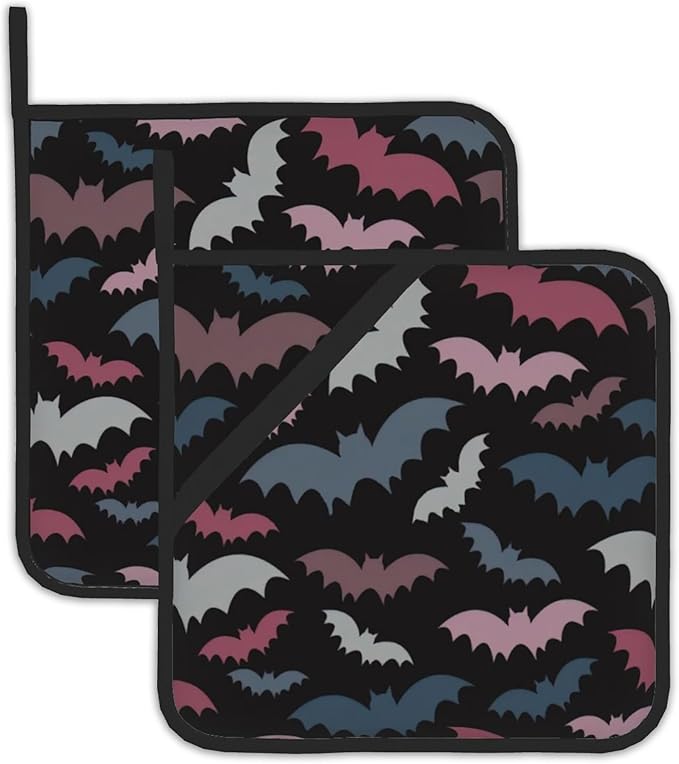 Colorful Bats Pot Holders Set of 2 Heat Resistant Potholders,Fire Oven Hot Pads for Kitchen Cooking Baking Barbecue