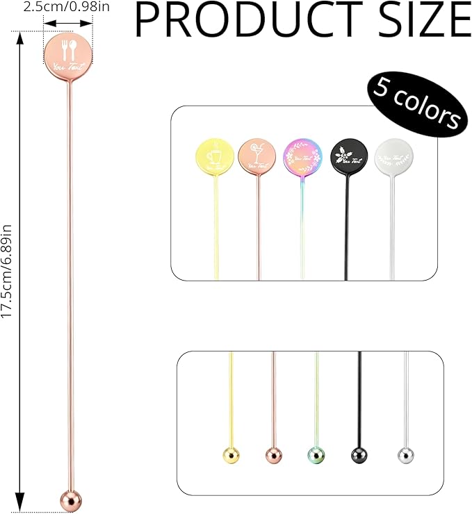6.89inch Custom Drink Stirrers, Metal Stir Sticks 3 Count Personalized Beverage Stirrers, Stainless Steel Swizzle Sticks for Wedding Cocktail (Dazzling)