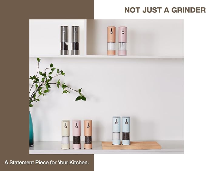 Electric Pepper Grinder and Salt Mill Set - Large Capacity USB Rechargeable Automatic Grinder with Dual LED Lights, One-Handed Operation & Slide Cover - Brushed Stainless Steel