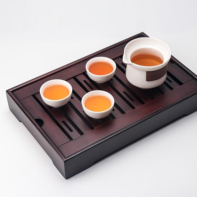 Bamboo Chinese Tea Tray - 13.6 x 8.9 inch Japanese Tea Serving Tray, Gongfu Tea Table Set with Reservoir Type Water Storage Box - Large