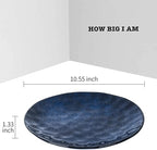 vicrays Ceramic Dinner Plates Set, 10.5 Inch, Set of 6, Round, Microwave, Oven, Dishwasher Safe, Porcelain Fluted Suitable for Steak, Pasta, Pizza, Home, Party, Restaurant (Blue)