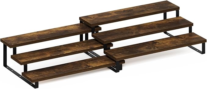 Furinno Ravel 3-Tier Multipurpose Expandable, Nestable Kitchen Counter Spice Rack Organizer, Set of 2, Amber Pine/Black