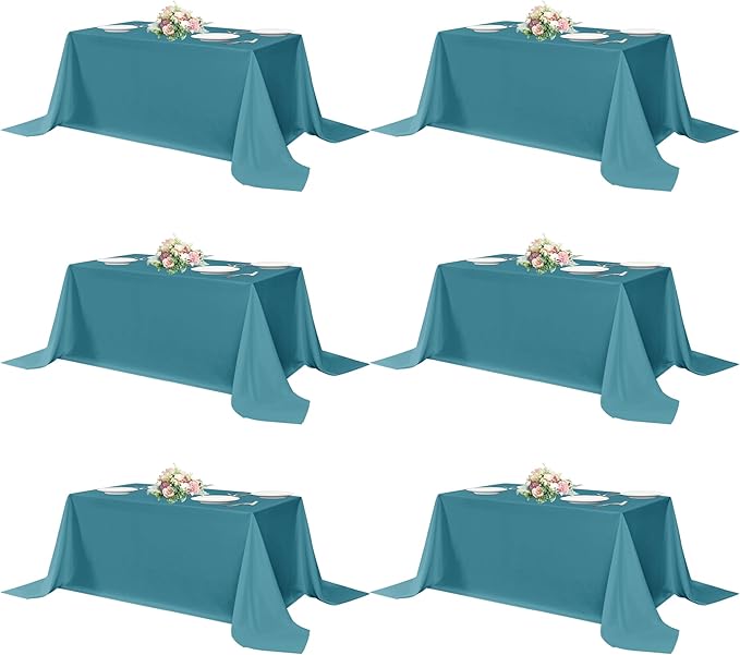 sancua Rectangle Tablecloths 6 Pack - 90x132 Inch - Teal Washable Fabric Cloth Table Cloth, Large Reusable Polyester Table Covers for Wedding, Party, Birthday, Banquet