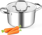 Leonyo Small Stock Pot, 4 Quart StockPot with Visible Lid for Soup Pasta Vegetable, 18/10 Stainless Steel Cooking Pasta Soup Pot for Induction Ceramic Gas Stoves, Tri-Ply Bottom & Dishwasher Safe