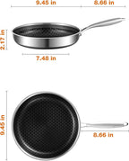 8-10 Inch Non Stick Frying Pans, NonStick Stainless Steel Pan Set, Tri-Ply Skillets and Pan Set with Lid, Induction Cooker Compatible, Cool-Touch Handle, Dishwasher and Oven Safe