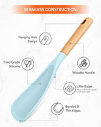 Cooking Spoon for Nonstick Cookwares, Great for Cooking and Serving Sturdy BPA-Free Matte Silicone, Wood Handle Spoon for Mixing, Scoop, and Scrape (BLUE)