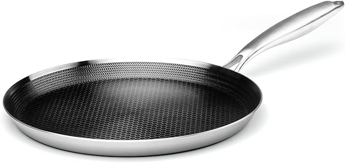 Stainless Steel Crepe Pan - 12 Inch Nonstick Crepe Pan, Stainless Steel Honeycomb Coating Pancake Pan, Non Stick Flat Skillet Tawa Dosa Tortilla Griddle Pan, Induction Compatible, PFOA Free