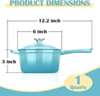 E-far Enameled Cast Iron Sauce Pan with Lid, 1 Quart Dutch Oven Saucepan, Mini Sauce Pot for Cooking, Boiling, Healthy & Non Toxic, Induction & Oven Safe, Light Blue