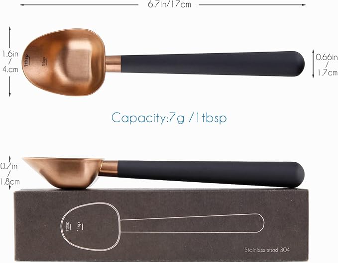 Easyworkz Stainless Steel Long Hollow Handle Coffee Scoop,7g Measuring Spoon for Ground Coffee and Loose Leaf Tea, Rose Gold-Black