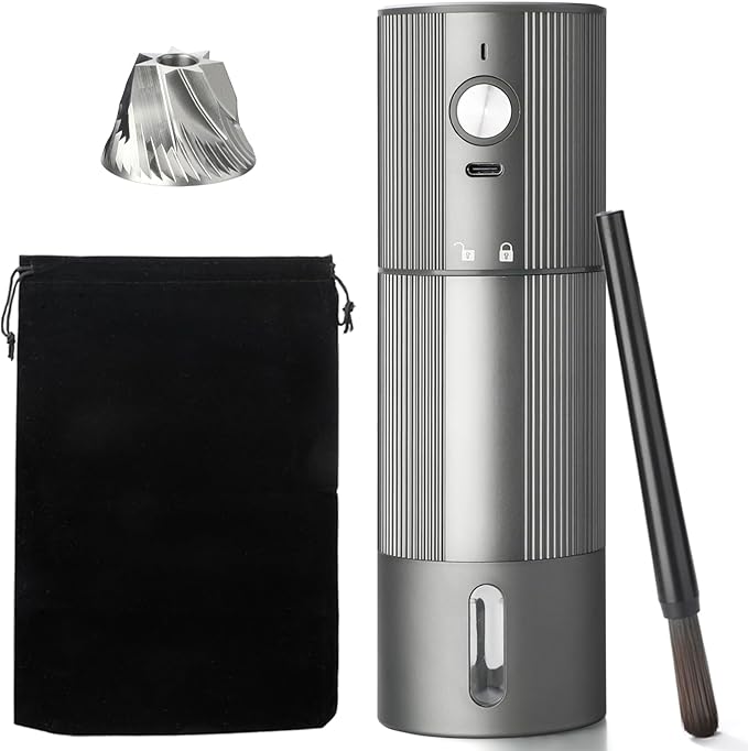 Electric Coffee Grinder Portable Conical Burr Coffee Grinder with 45 Adjustable Settings, Cordless Coffee Burr Grinder for Espresso, Home, Travel, Camping, Office (Silver)
