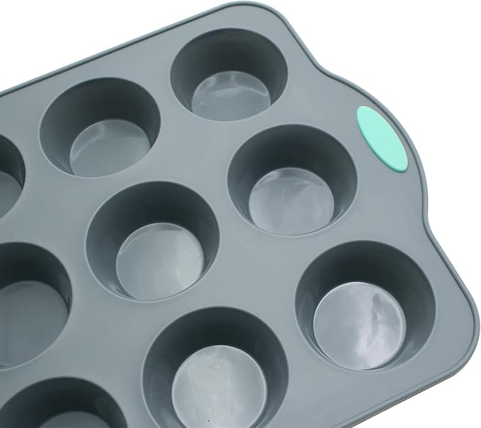 To encounter Small Silicone Muffin Pan, 2 Pack 12-Cup, Nonstick Baking Cups, Cupcake Pan with Metal Reinforced Frame More Strength