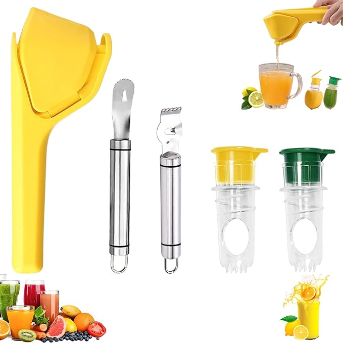 Lemon Squeezer, Effortless Manual Flat Lime Juicer Squeezer, Hand Citrus Press, Stainless Steel Orange Peeler Lemon Zester Grater, Easy to Make Juice From Lemon, Lime, Cirtus, Orange, Fruits（5 Pcs）