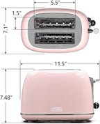 Toaster 2 slice,Retro Stainless Steel Toaster with 6 Settings, 1.5 In Extra Wide Slots, Bagel/Defrost/Cancel Function, Removable Crumb Tray (Baby pink)
