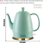 1.2-Liters Ceramic Electric Kettle Pot, 1000W Fast Boil Water For Coffee & Tea, Automatic Shut-Off, Boil Dry Protection, Retro Gooseneck Teapot BPA Free Boiler