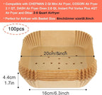 BYKITCHEN Square Air Fryer Liners for 2 to 5 Qt, Set of 100, 8 Inch Perforated Small Air Fryer Parchment Paper, Mini Air Fryer Filters for Basket, Compatible with Chefman, Instant Vortex, Dash & More