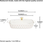10" x 7" Ceramic Casserole Dish with Glass Lid, 1.3 QT Serving Soup Tureen,Chafing Dish for Buffet, Family Food preserve Tray, Catering Casserole for Party Style