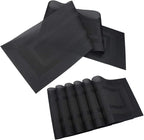 PIGCHCY Placemats with Matching Table Runner,Heat Resistant Vinyl Woven Washable Table mats Sets (6 Placemats+1 Table Runner, Pure Black)