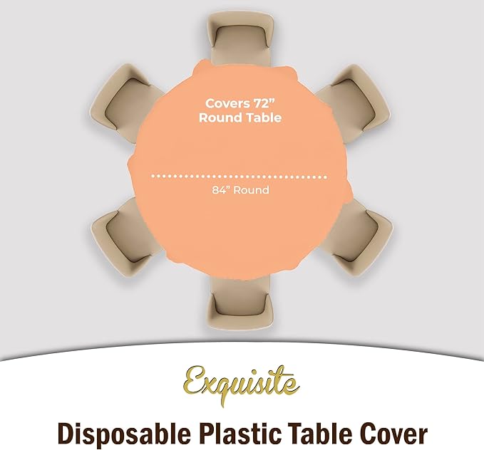 Exquisite 12-Pack Premium Plastic 84-Inch Round Tablecloth, Peach
