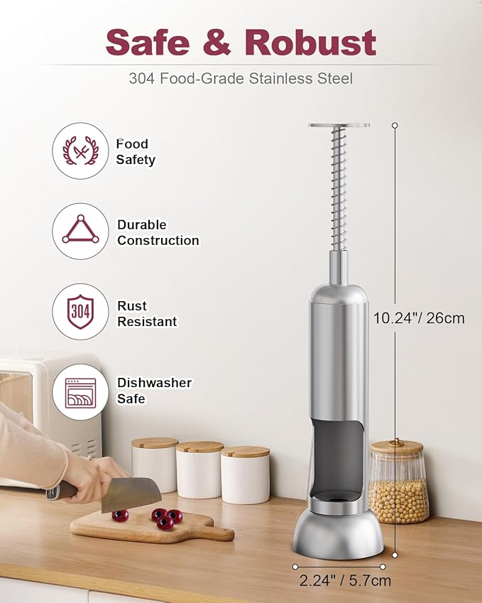 Cherry Pitter, 304 Stainless Steel Cherry Pit Remover and Corer for Large & Small Cherries, Heavy Duty, Dishwasher-Safe, Time-Saving, Effortless to Use Cherry Stoner (Press-Type)