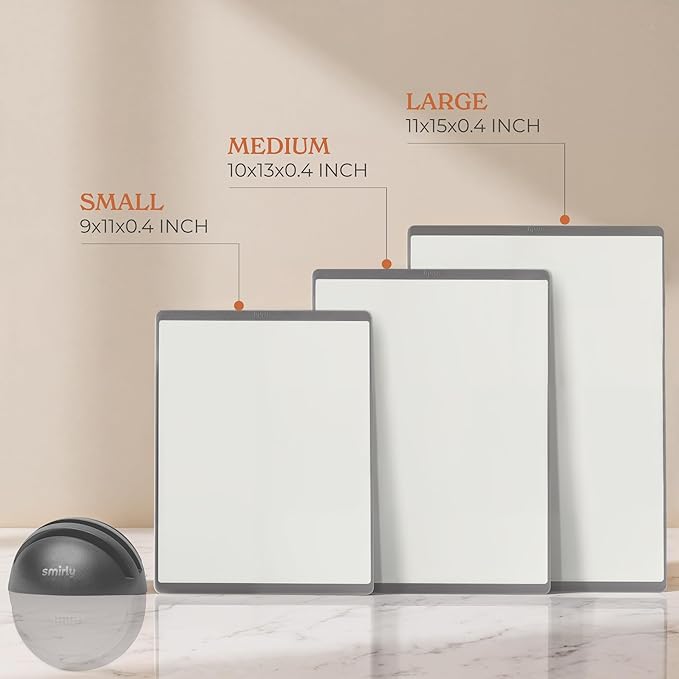 SMIRLY Plastic Cutting Board Set with Holder 3 Pieces, Non-Slip Dishwasher Safe Chopping Boards for Kitchen, Grey & White