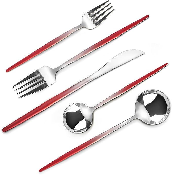 Gradient Red Silverware Set, 20-Piece Stainless Steel Flatware Set, Kitchen Dinnerware Set Service for 4, Include Knife/Fork/Spoon, Mirror Polished, Dishwasher Safe