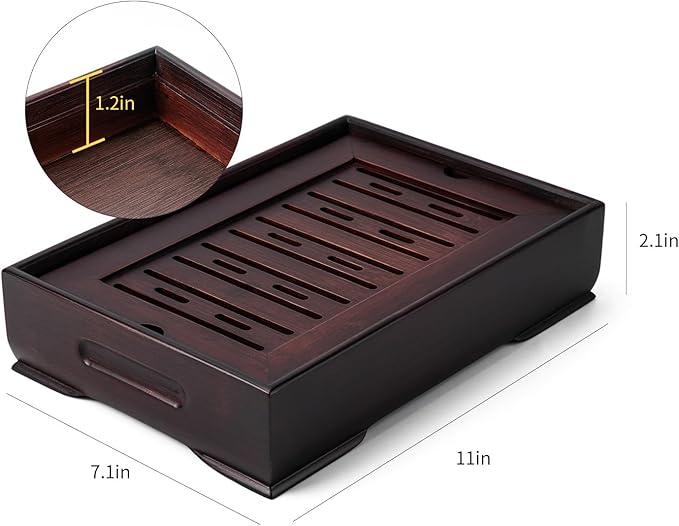 Mini Bamboo Chinese Tea Tray - 11 x 7 inch Japanese Tea Serving Tray, Small Gongfu Tea Table Set with Reservoir Type Water Storage Box (M)