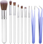 Sinmoe 10 Pieces Cake Candy Decorating Brushes Tools Cookie Decoration Brushes Pastry Brush and Stainless Steel Straight and Curved Tip Tweezers Pasta Tweezers for Baking Fondant (Macaron Color)
