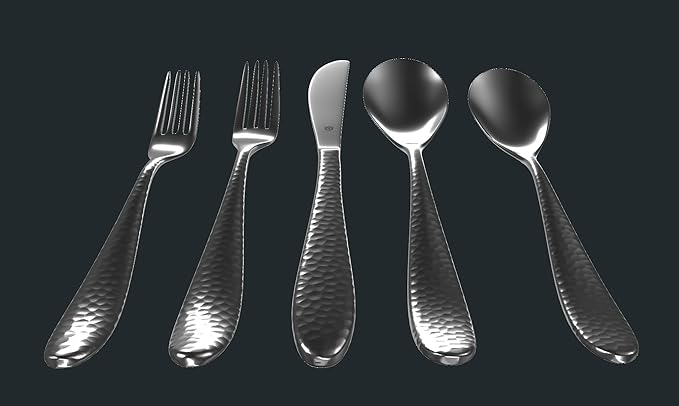 Hammered Silverware Set | Premium 18/10 Stainless Steel Flatware Service for 12 | Heavy-Duty & Dishwasher Safe | Built to Last (60-Piece, Marettimo Hammered)