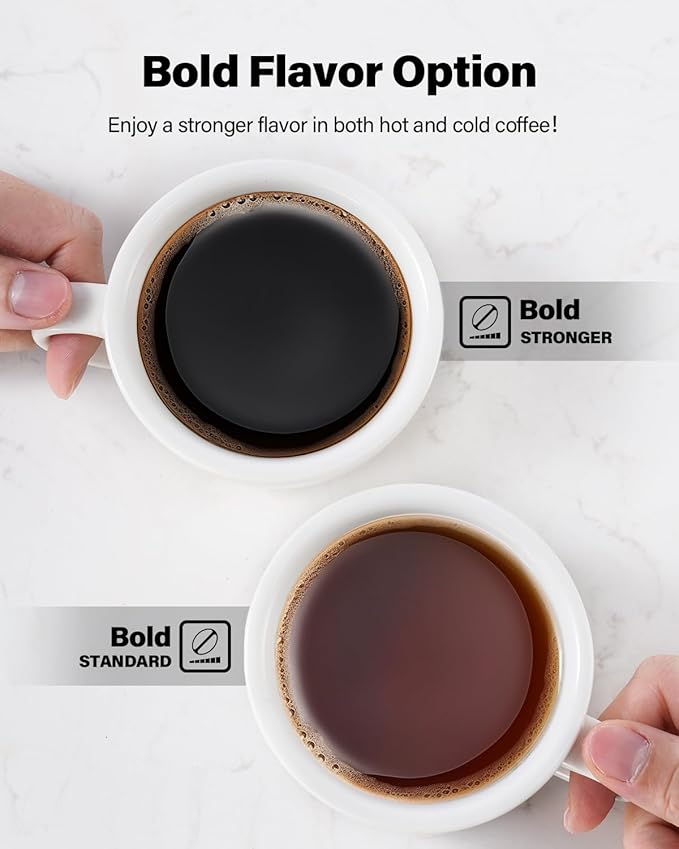 K Cup Coffee Maker With Bold Setting, Single Serve Hot & Iced Coffee Maker for K-Cup and Grounds, 52oz Removable Reservoir, 6 to14oz Brew Sizes, Pod Coffee Machine With Reusable Filter, Gray