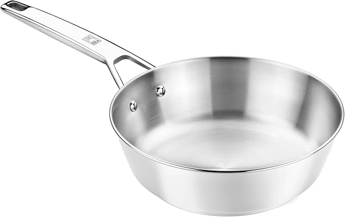 BRA COOKWARE Signature Deep Frying Pan | 11 inches Professional High Skillet | Stainless Steel Deep Frying Pan | All Stovetop Compatible | PFOA Free | w/o Non-Stick Coating | Polished Finish