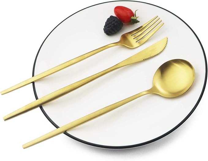 JASHII Silverware Set, 36 Piece Food Grade Stainless Steel Flatware Set Fork Spoon Knife Utensils for Daily Use and Party, Service for 6 Anti Rust, Safe in Dishwasher (Matte Gold)