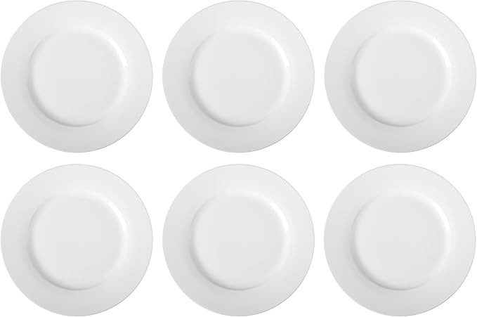 Amazon Basics 6-Piece White Dinner Plate Set, 10.5 inches
