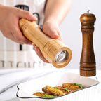 Wooden Pepper Mill Set Salt Pepper Grinder Kit Manual Mills Solid with Strong Adjustable Ceramic Grinders 2 Piece 8 Inches