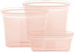 Zip Top Reusable Food Storage Bags | 3 Bag Set [Peach] - 2 Sandwich, 1 Snack | Silicone Meal Prep Container | Microwave, Dishwasher and Freezer Safe | Made in the USA