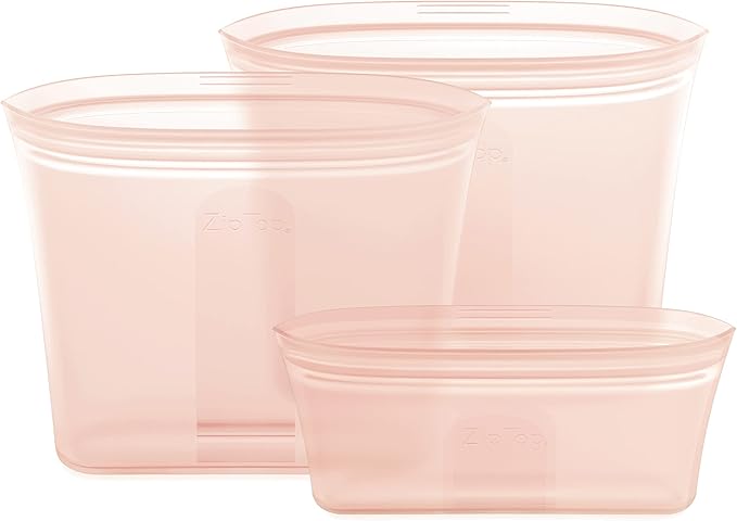 Zip Top Reusable Food Storage Bags | 3 Bag Set [Peach] - 2 Sandwich, 1 Snack | Silicone Meal Prep Container | Microwave, Dishwasher and Freezer Safe | Made in the USA