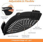 YEVIOR Clip on Strainer for Pots Pan Pasta, Silicone Food Strainer Hands-Free Pan Strainer, Clip-on Kitchen Food Strainer for Spaghetti, Pasta, Ground Beef Fits All Bowls and Pots (Black)