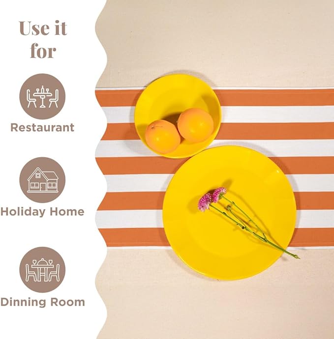 Folkulture Table Runner | Fall Table Runners 90 inches Long | Striped Boho White Table Runners for Farmhouse Decor or Table Decorations for Party | Burnt Orange Table Runner for Fall Decor