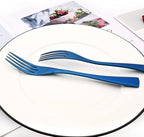 24-Piece Blue Flatware, Mirror 18/10 Stainless Steel Modern & Luxury Dinnerware Set With Serrated Steak Knife Teaspoon For Daily Use or Dinner Party Restaurant - Service For 4