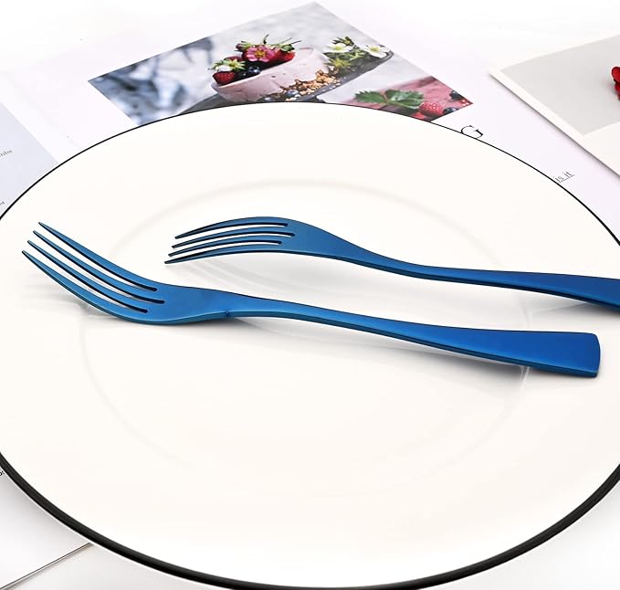 24-Piece Blue Flatware, Mirror 18/10 Stainless Steel Modern & Luxury Dinnerware Set With Serrated Steak Knife Teaspoon For Daily Use or Dinner Party Restaurant - Service For 4