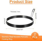 HARFINGTON 2Pcs Egg Rings 7.8" Stainless Steel Nonstick Round Pancake Shaper Cooking Mould for Griddle Frying Eggs Sandwich Omelets Breakfast
