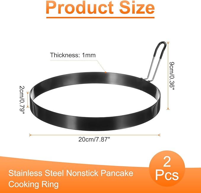 HARFINGTON 2Pcs Egg Rings 7.8" Stainless Steel Nonstick Round Pancake Shaper Cooking Mould for Griddle Frying Eggs Sandwich Omelets Breakfast