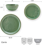 Pfaltzgraff Carrie 12 Piece Dinnerware Set, Service for 4, Green