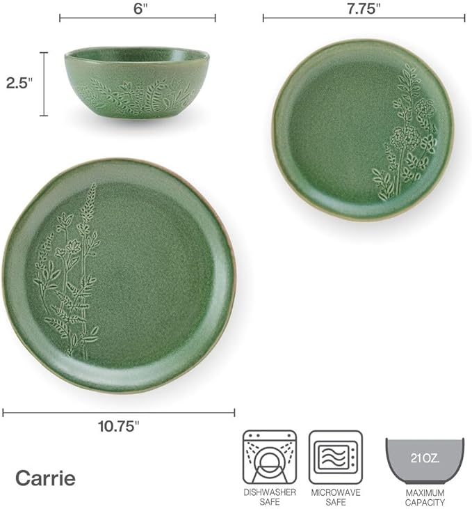 Pfaltzgraff Carrie 12 Piece Dinnerware Set, Service for 4, Green