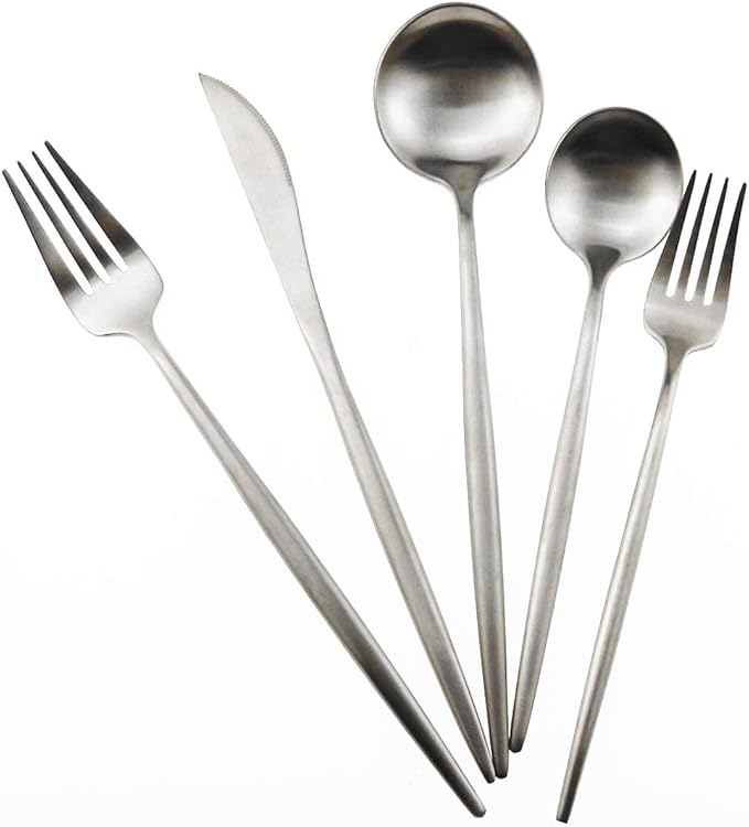 Gugrida 20-Piece 18/10 Stainless Steel Flatware Silverware, Luxury Dinnerware Set Travel Cutlery Tableware Include Knife Fork Spoon Service for 4,Healthy & Eco-Friendly Dishwasher Safe (Silver Matte)