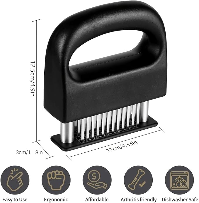 Meat Tenderizer with 48 Stainless Steel Ultra Sharp Needle Blades, Kitchen Cooking Tool for Tenderizing Beef, Chicken, Steak, Veal, Pork, Fish, BBQ, Marinade