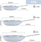 MsMk Ceramic Nonstick 8-inch, 9.5-inch and 11-inch Frying Pan Set, No PFAS & PTFE & PFOA, Stainless Steel Handle, Dishwasher & Oven Safe