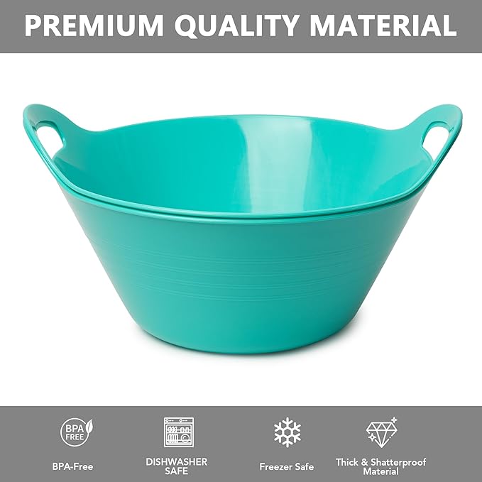 Tiawudi 2 Pack Snack Bowls (4.9L Large), Plastic Serving Bowls for Party, Large Bowls with Handles for Kitchen, Fruit, Cereal, Candy, Salad and Chip, Microwave Safe